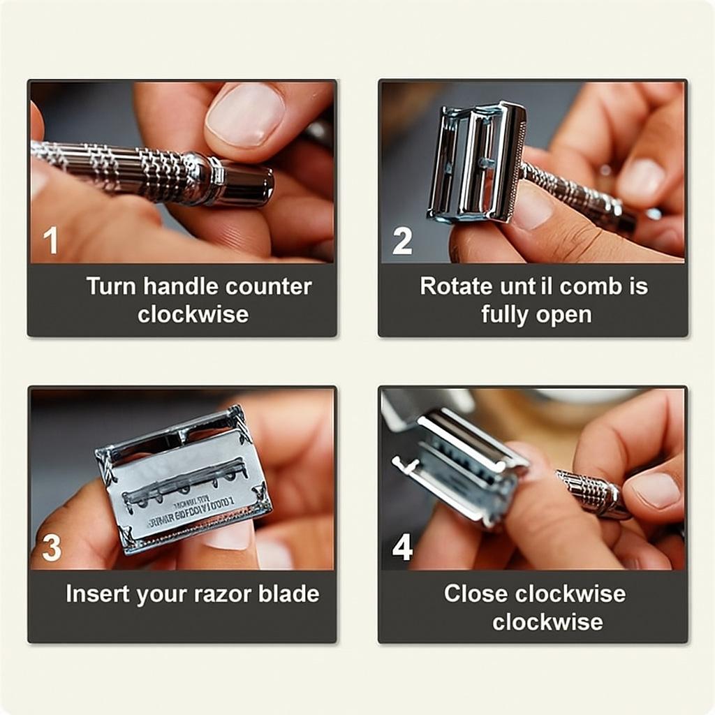 Double Edge Safety Razor Old-fashioned Metal Shaver Beard Barber Wet Shaving Twist Open for Men Women With 5 Blades and Mirror