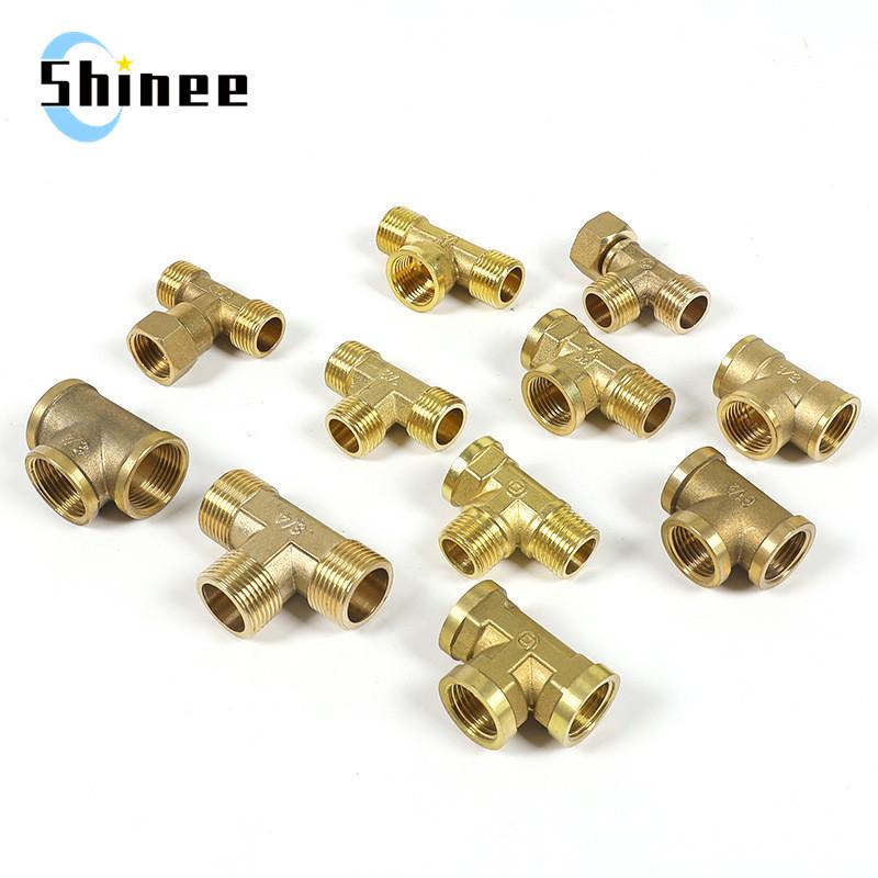 1Pc Pneumatic Brass Pipe Fitting Male-Female Thread Conversion Connect 1/8" 1/4" 3/8" BSP Tee Type Copper Water Oil Gas Adapter