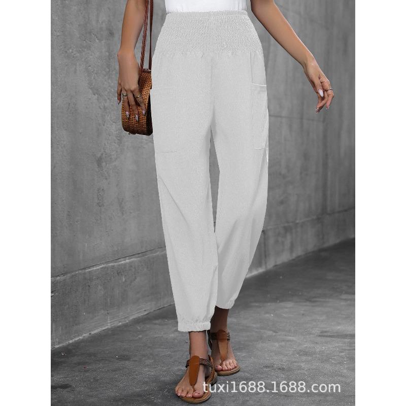 YYFS Women's Fashion Casual Solid Color Print High Waist Trousers Pants & Capris