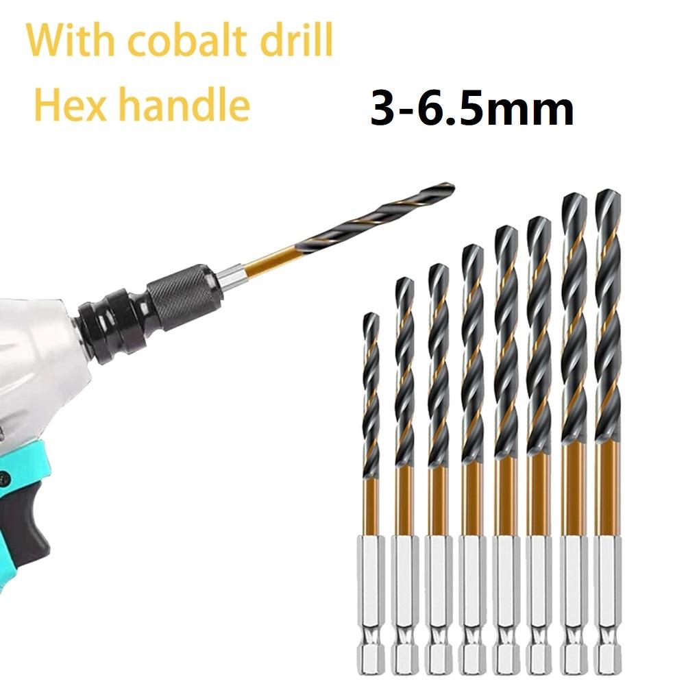 8PCS HSS Drill Bit Set 1/4 Hex Shank Drill Bit Set 3-6.5mm Electric Drill Ceramic Tile Concrete Brick Wood Drilling Tools
