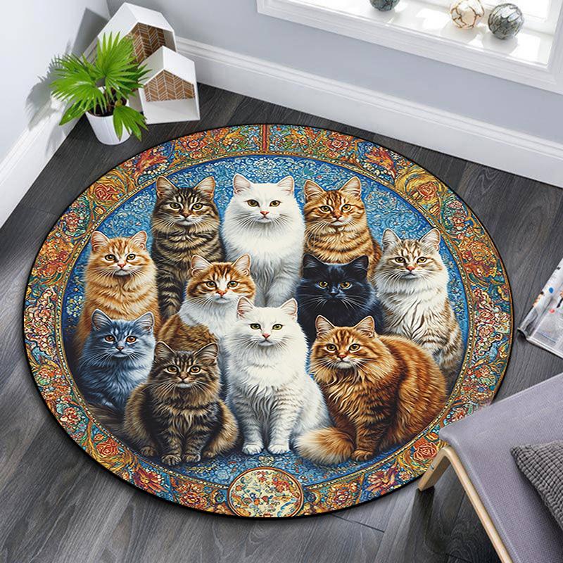 Cats Round Area Rug,Carpet Rug for Living Room Bedroom Sofa Playroom Decor,Non-slip Floor Mat