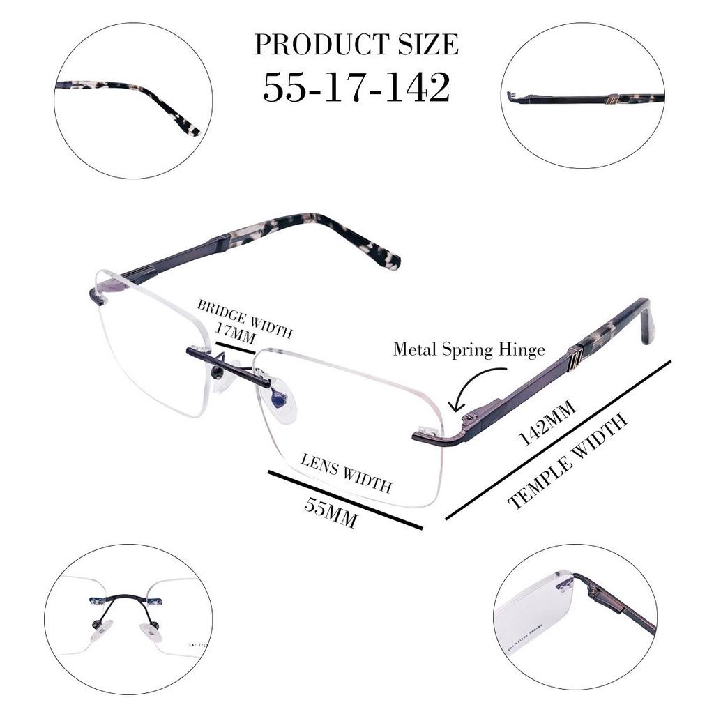 RSINC Unisex Randlose Metallfassung Mode Optische Waffenschwarz Tom 55-17-142 IB-12 B0DJT3WN4G