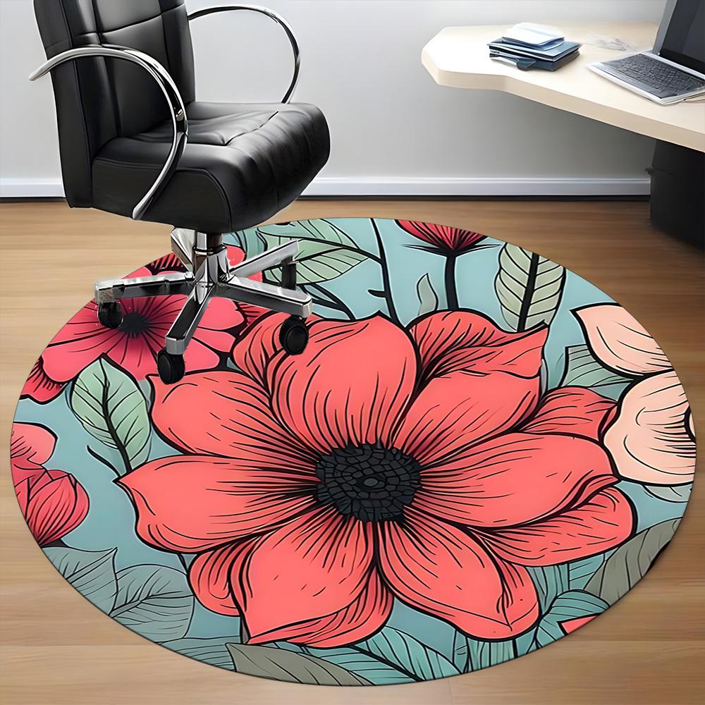 1pc Floral Pattern Office Round Area Rug, Mat Suitable For Office, Under Office Chairs Bedroom Living Room Home Decor, Room Deco