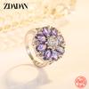 925 Sterling Silver Flower Amethyst Finger Ring for Christmas Women Party Jewelry Gift