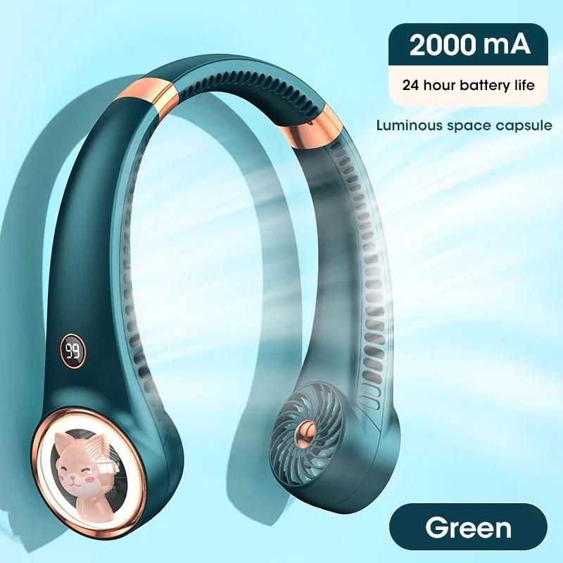 

Bladeless Mini Cute Cat Neck Fan USB Rechargeable 2000mAh Battery with Digital Display for Outdoor Travel