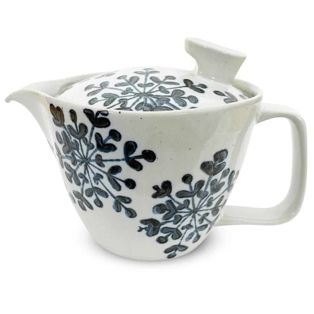 J-kitchens Kunzan Kiln Teapot with Tea Strainer, 240ml, 1-2 servings, Hasami ware, Made in Japan, Snow Flower design
