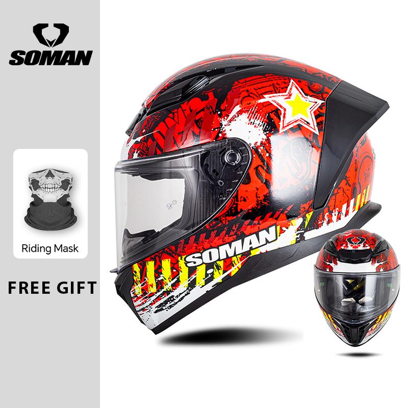 Men Women Full Face Helmet Cascos Para Motos DOT Approved SOMAN Motorcycle Helmets Retro Vintage Full Face Helm
