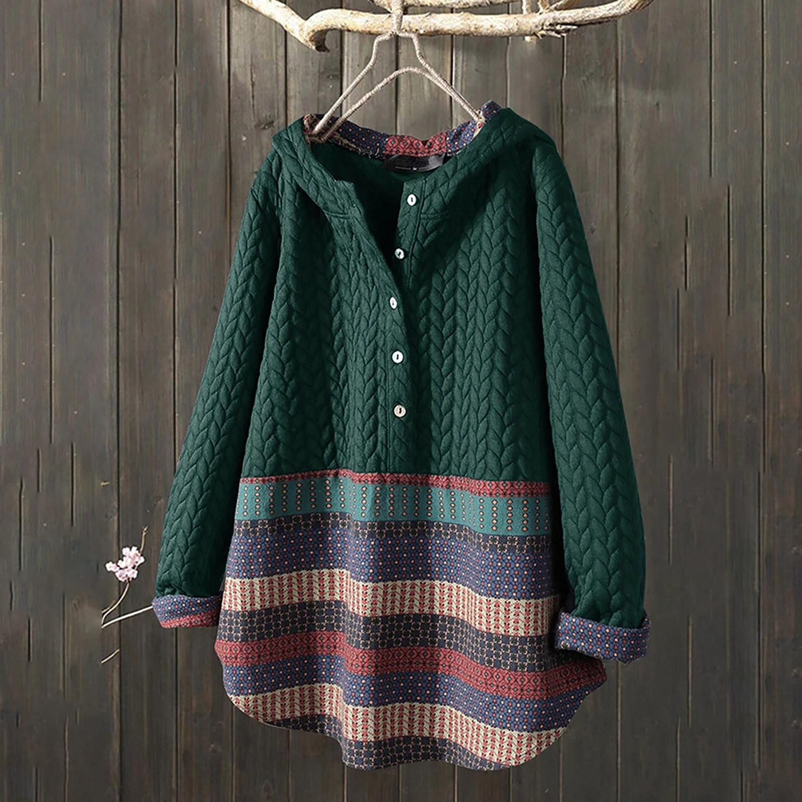 

Женское повседневное пальто с длинными рукавами и капюшоном с этническим принтом XXXL зелёный