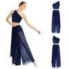 Abbigliamento da Danza da Donna Crop Top Asimmetrico con Strato Superiore e Strass, Monospalla in Rete Arricciata, con Pantaloncini Integrati per Performance Lirica
