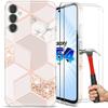 Case + 2 Tempered Glasses for Samsung Galaxy A54 5G, Slim Elegant Shockproof Pink Marble Pattern Case