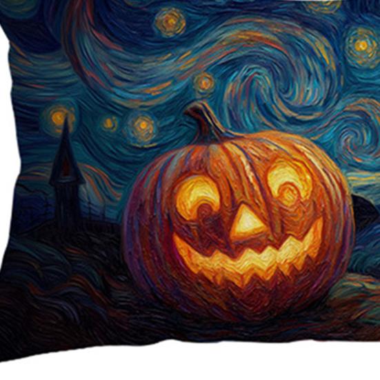 Halloween Pillow Cover Pumpkin under Starry Night Pillowcase Artistic Pillow Case for Bedroom Living Room Guest Rooms Sofa Decor