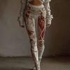 Vintage 3D kötött leggings nőknek gótikus mintával magas derék szűk nadrág Y2K punk utcai viselet rugalmas karcsúsított nadrág