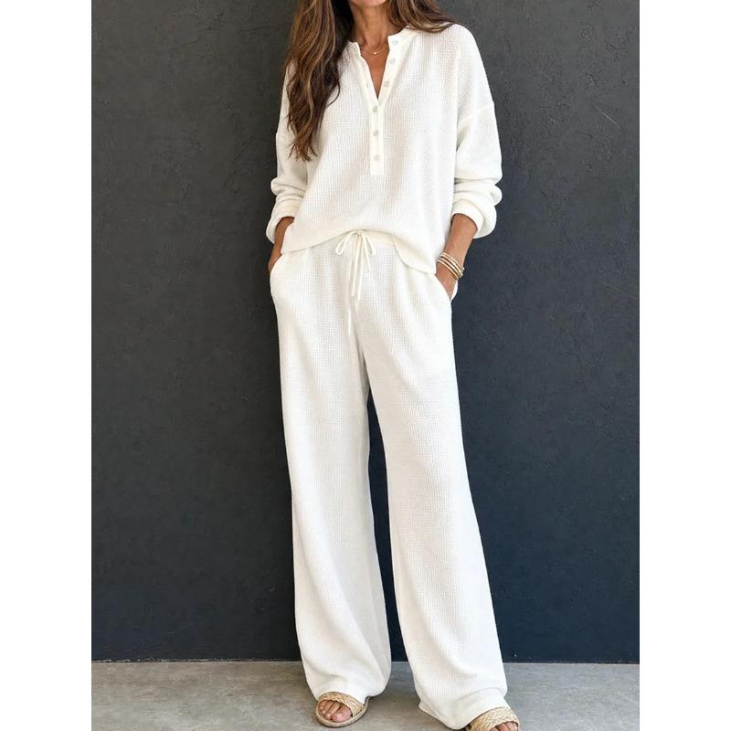 QICED Women's Fashion Casual Long Sleeve V Neck Pants Suits