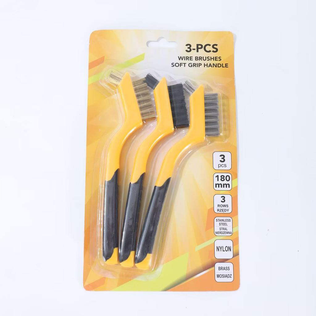 Double-Headed Wire Brush Set: Steel, Copper, Nylon for Rust and Crevice Cleaning