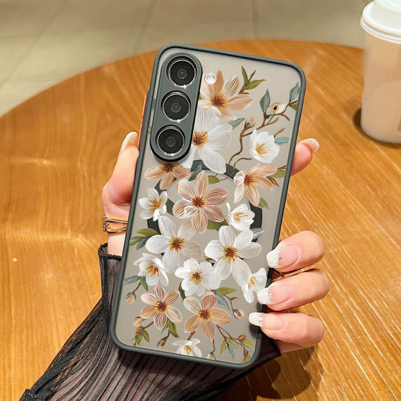 Magnetic For Magsafe Case For Samsung Galaxy S26 Ultra S25 S24 Plus S23 S22 S21 FE Vintage Floral Pattern Matte Cover