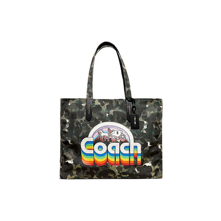 Coach Pride Large Capacity Camouflage Print Rainbow Pattern Tote Bag Women Tote Bags Black CA303-SZP Basic Set (Bag+Dust Bag)