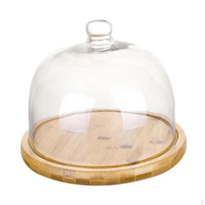 Bamboo Cake Stand with Dome Diaplay Plate Dessert Serving Tray for Shop