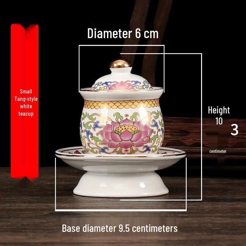 Coppa per Acqua per Altare Buddista in Ceramica di Loto con Mantra della Grande Compassione - Tazza per Offerte a Guanyin