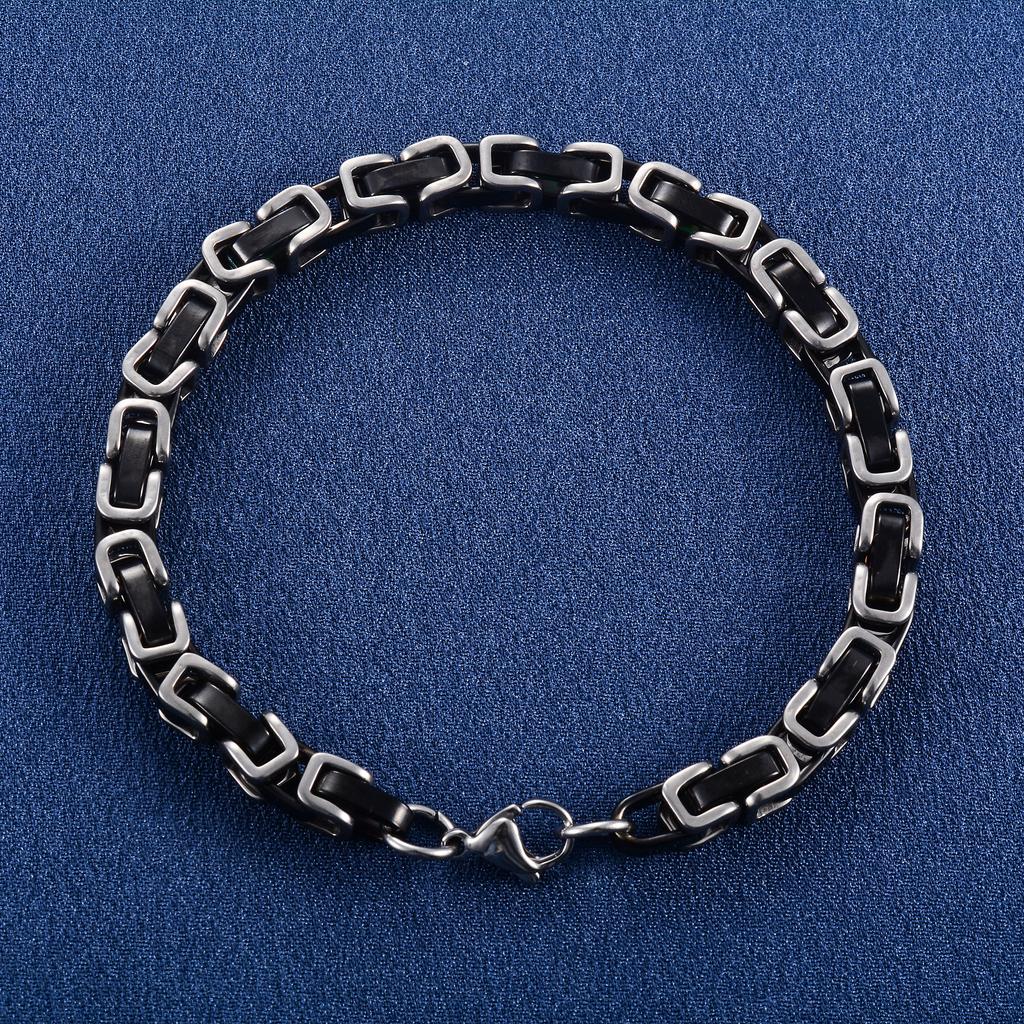 6mm 23cm Cool Stainless Steel Byzantine Chain Bracelet for Men Chunky Punk Rock Boy Hand Chain Anklet Wristband Metal Jewelry
