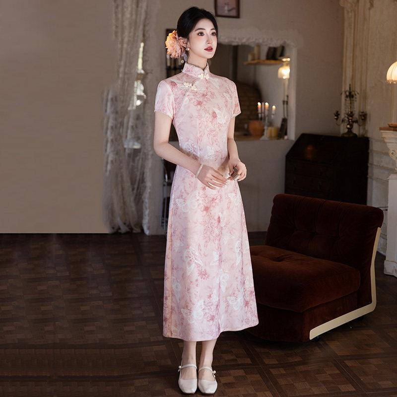 Pink national style new Chinese Aodai improved cheongsam 1011 new young women's high-end dress spring and summer