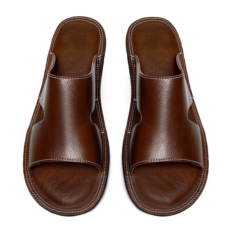 Fashion New Summer Casual Leather Men's Half Drag Outdoor Non-slip Slippers Fashionable Male Flip Flops Leisure Walk Beach Flats Sandals