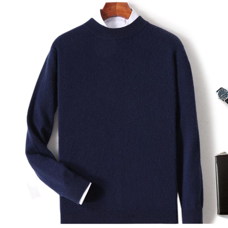 New Semi-turtleneck Cashmere Sweater Men's Thickened Sweater Solid Color Long-sleeved Wool Knitting