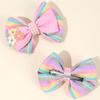 2pcs Cute Rainbow Pearl Little Flower Hair Clips for Girls , Alligator Clips with Thread Woven Ribbon Hair Accessories Headwear