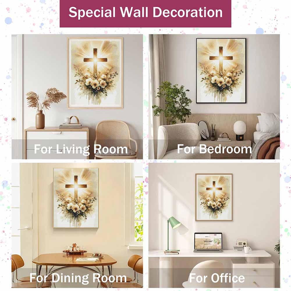 Diamond painting Christian cross and flowers DIY 5D home room decoration kit