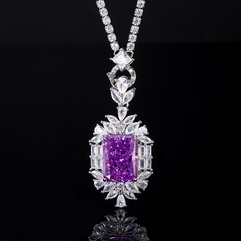 Autumn And Winter Jewelry Set, High Carbon Diamond Ice Flower Cut Copper Inlaid With Light Luxury Pendant, Main Stone 12 * 16