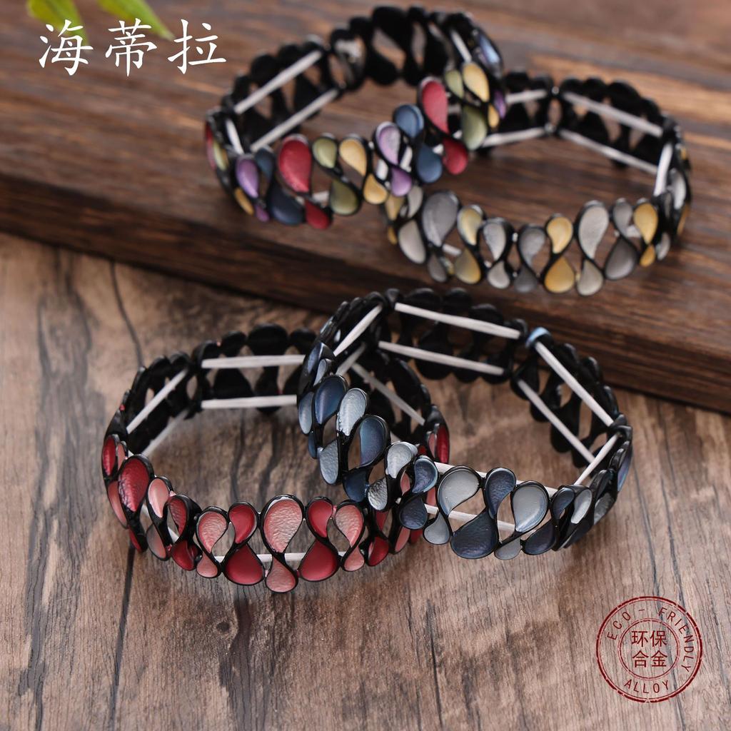 Enamel Geometric Hollow 8-character Flower Bracelet Gun Black Personality Women's Premium Sense Alloy Bracelet
