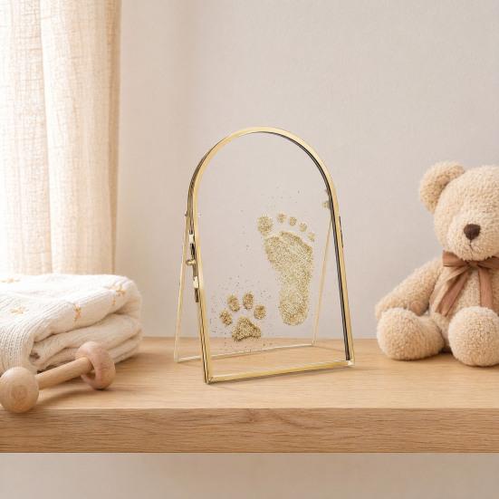 Baby Pet Keepsake Frame, DIY Sea Sand Newborn Baby Hand Footprint Kit, Metal Pressed Picture Frame, Floating Cat Dog Paw Print Display Kit