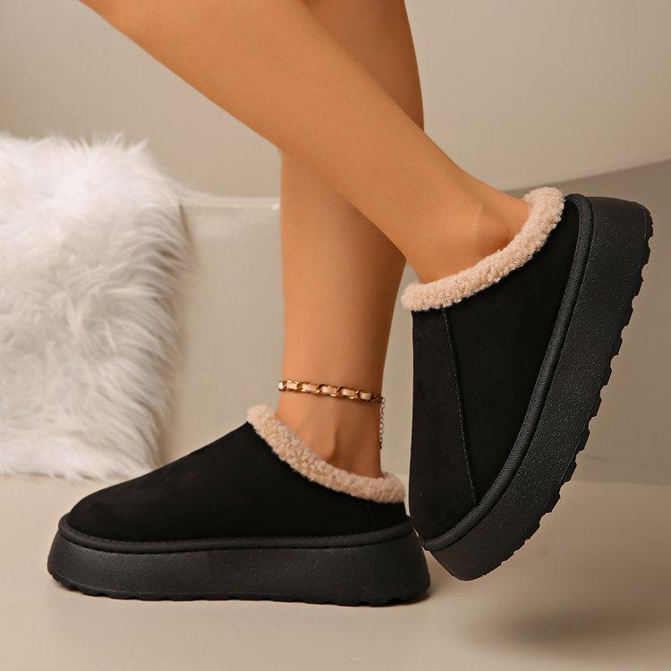 Women's Padded Lining Soft Thick Bottom Heightening Home Outdoor Thickened Warm Lightweight Comfortable Stirrups Cotton Shoes Snow Boots Slippers