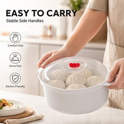 Eco-friendly Food Grade Microwave Safe Steamer Pot with Lid for Heating Soup Rice Buns Kitchen Container Home Daily Use