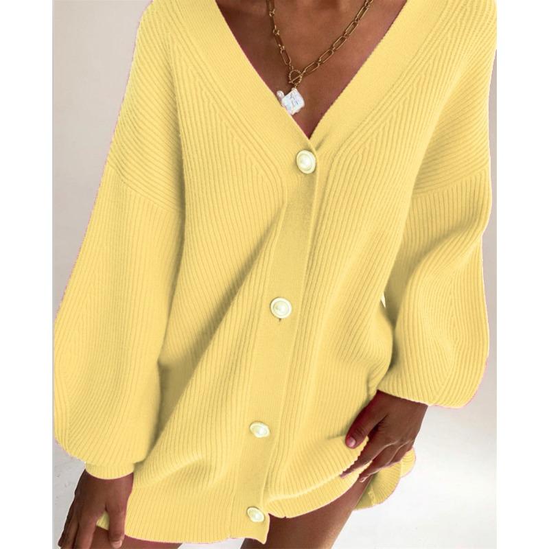 New Autumn Winter Casual Loose Solid Color Long-sleeved Pearl Button Sweater Cardigan Jacket for Women