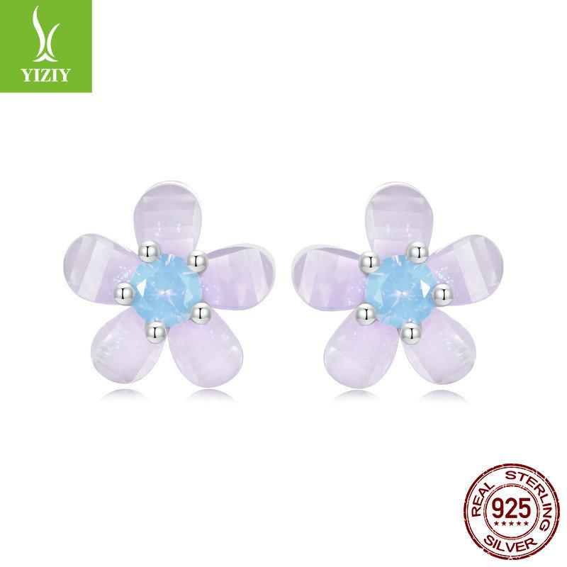 Dripping Oil Flower Stud Earrings Collection Mori Small Fresh S925 Sterling Silver Small Flower Stud Earrings