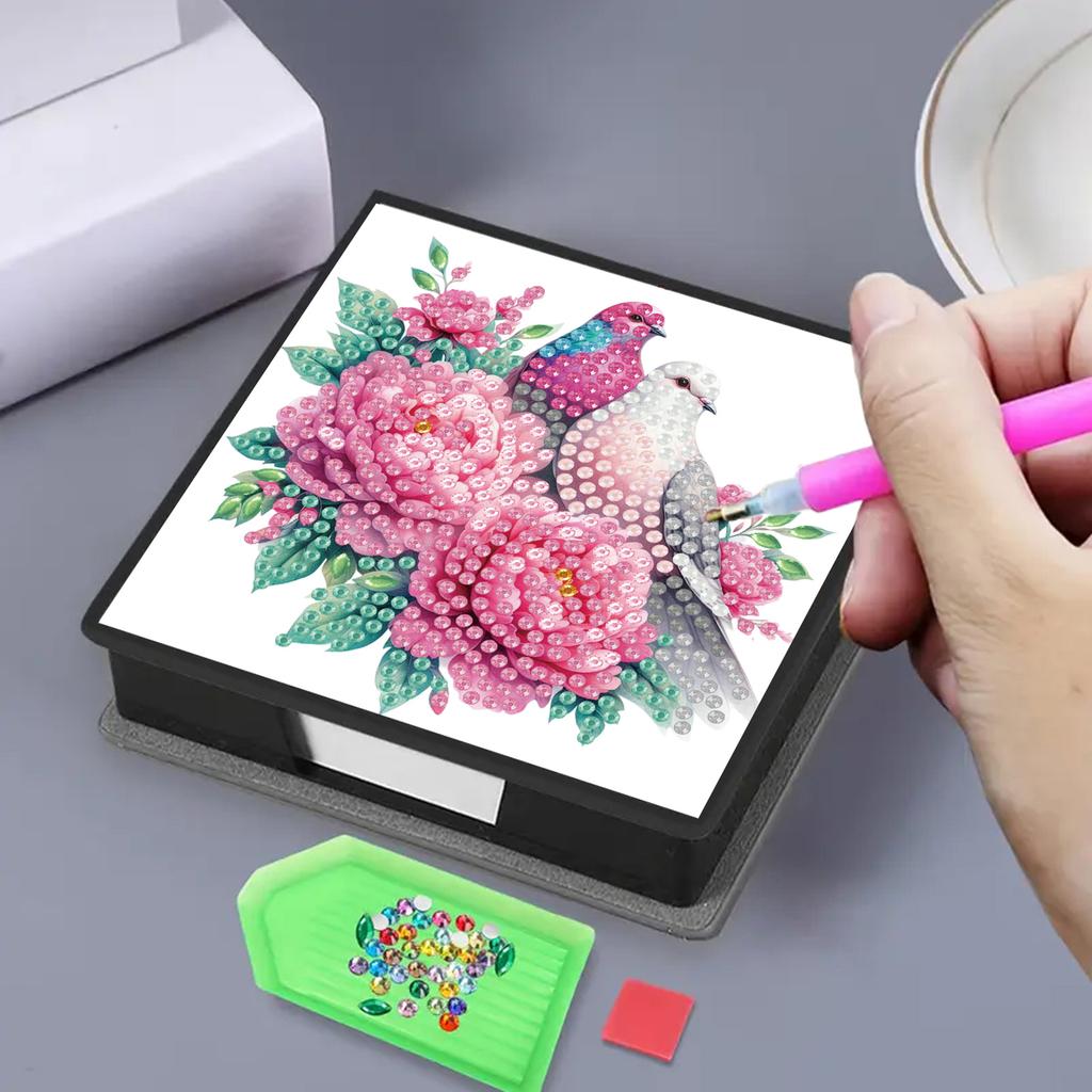 PU DIY Crystal Art Sticky Notes Holder with 160 Sheets Crystal Art Note Box for Home Office and School Supplies