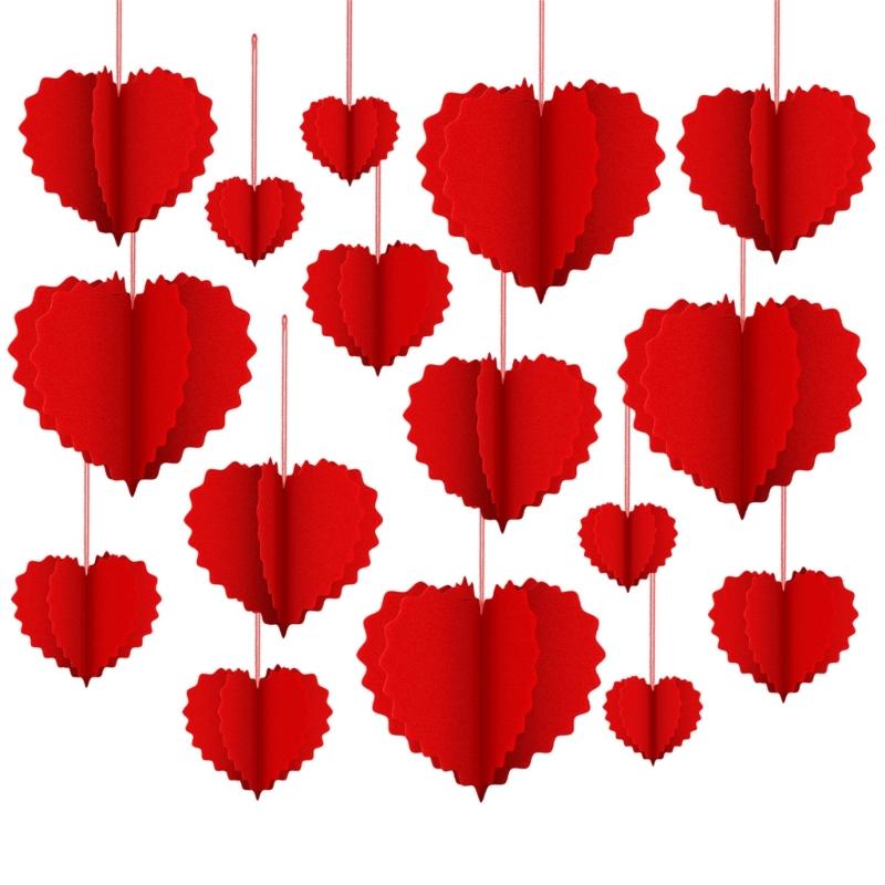 8Pcs Valentine's Day Heart Decoration Foldable Paper Heart Shape Ornament Easy Assembly for Wedding Party Decoration