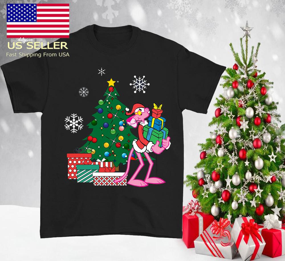 Pink Panther CHRISTMAS black Tshirt Unisex All sizes xmas tree KK2222 Unisex T-Shirt M