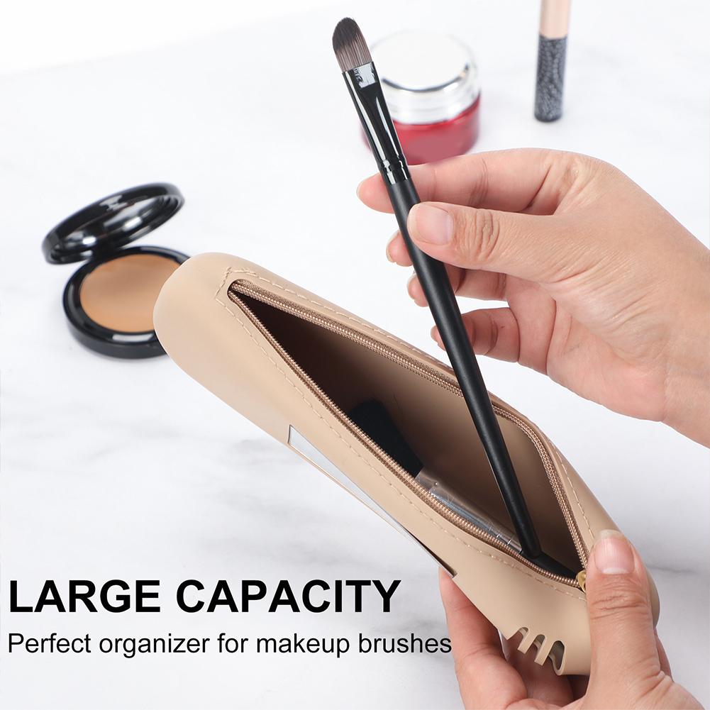 Silicone Makeup Brushes Holder Bag Zipper Make Up Brush Handbag Breathable Easy To Clean Protable Lightweight for Outdoor
