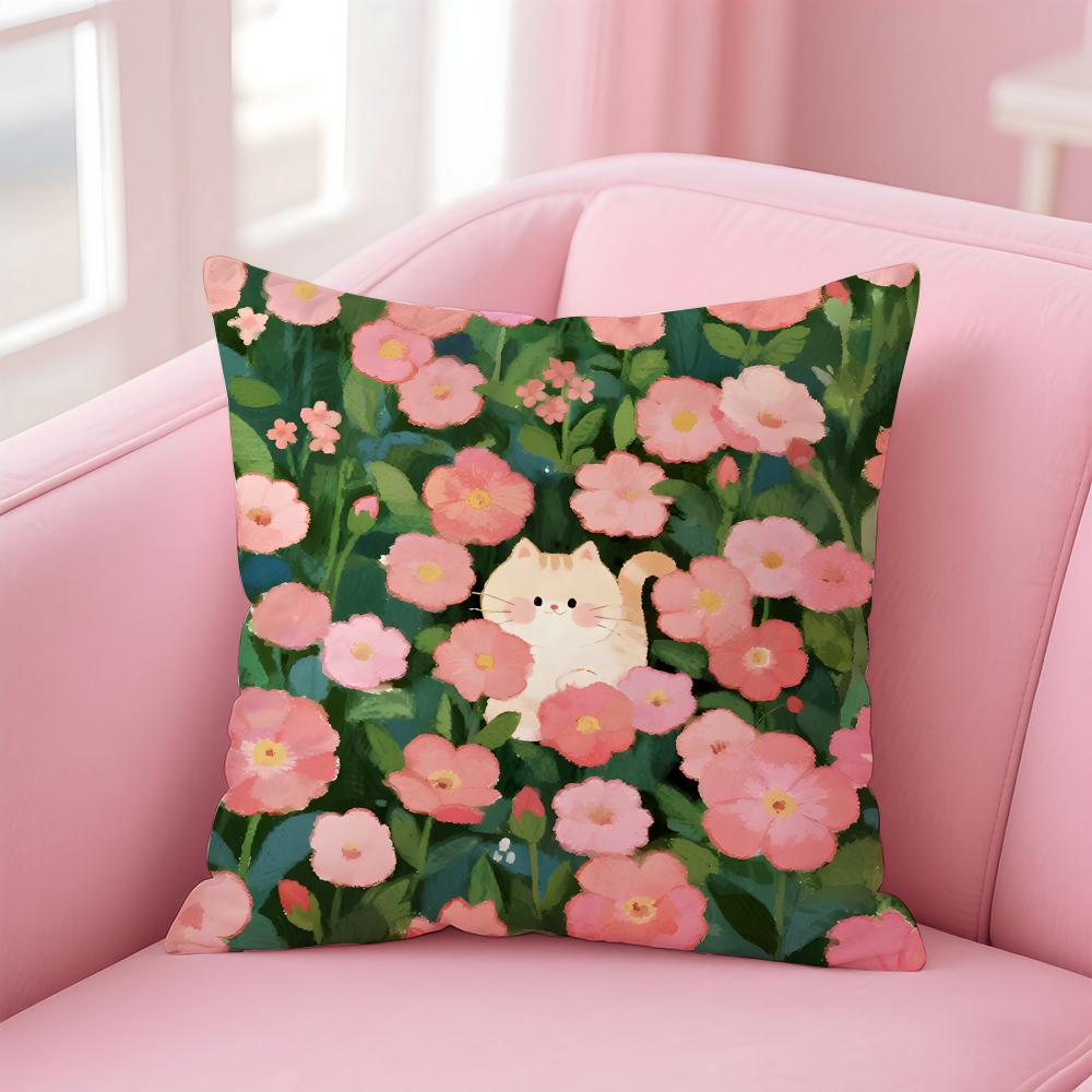 KKitty Flowers apples Kitty Cushion Cover Pillow Case Soft Friendly Fabric Concealed Zipper