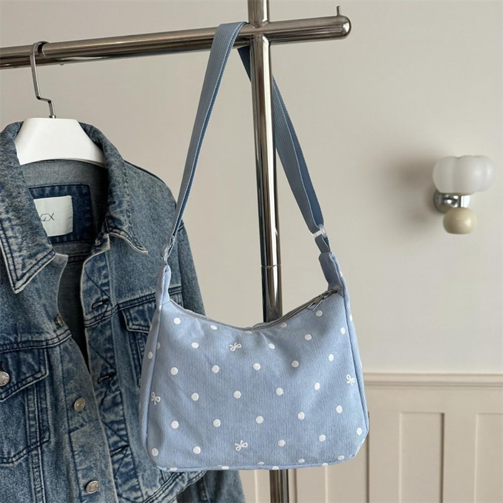 Minimalist Corduroy Shoulder Bag Dot Sweet Style Crossbody Bag Large Capacity Underarm Bag for Women Girls