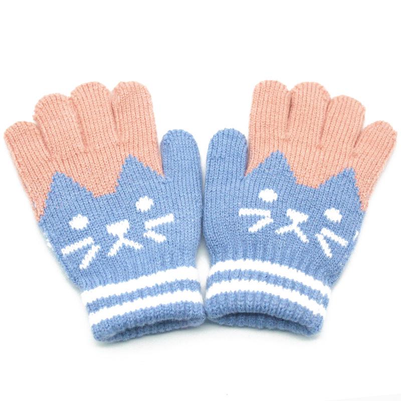 Children's Fingerless Winter Cartoon Kitten Gloves - Warm, Cute, Knitted Imitation Cashmere for Elementary Students