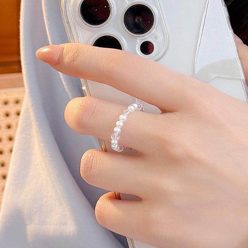 Banyan Tree Pearl Crystal Elastic Ring – Niche Design Stackable Fashion Ring for Women
