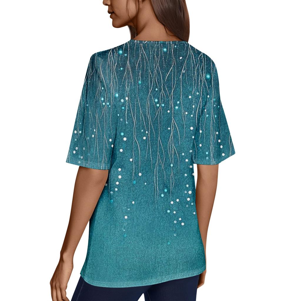 Women's V Neck T Shirts Half Sleeve Tops Printed Casual Summer Tees T Shirt Blouse