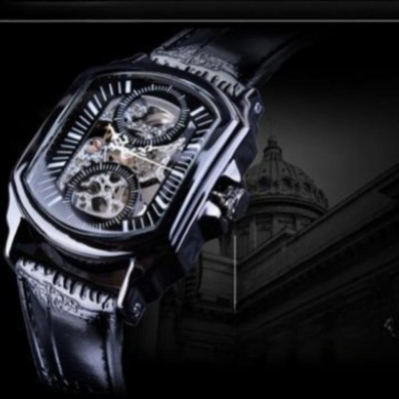 Europejski i amerykański styl męski modny i swobodny pusty mechanizm automatyczny zegarek mechaniczny