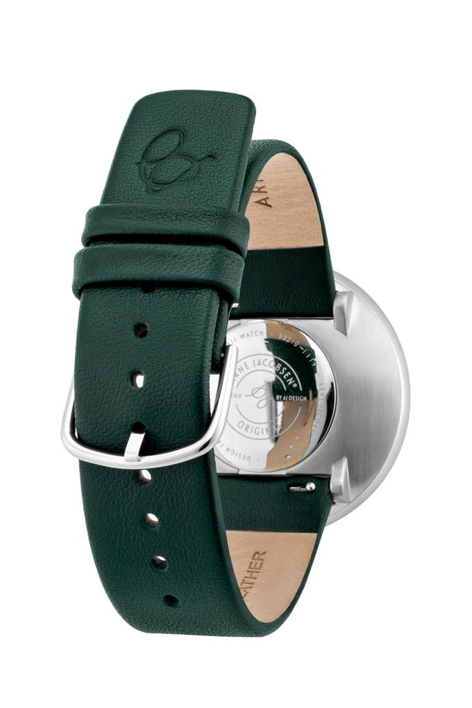 ARNE JACOBSEN STATION 53209-2088P, 40mm, Scandinavian Design, Water Resistant (Quiet Design with No Second Hand), Evergreen Leather Strap