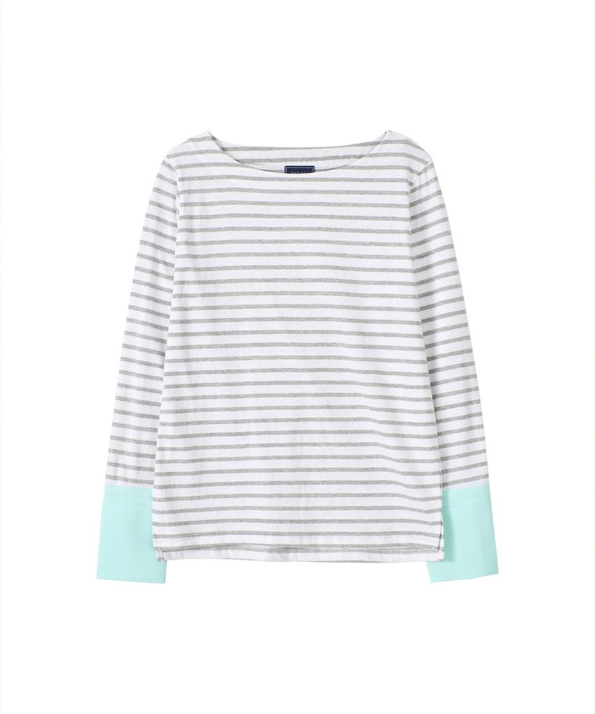 SALON DE YOHN Stripe Cuffs T_ Gray+Mint