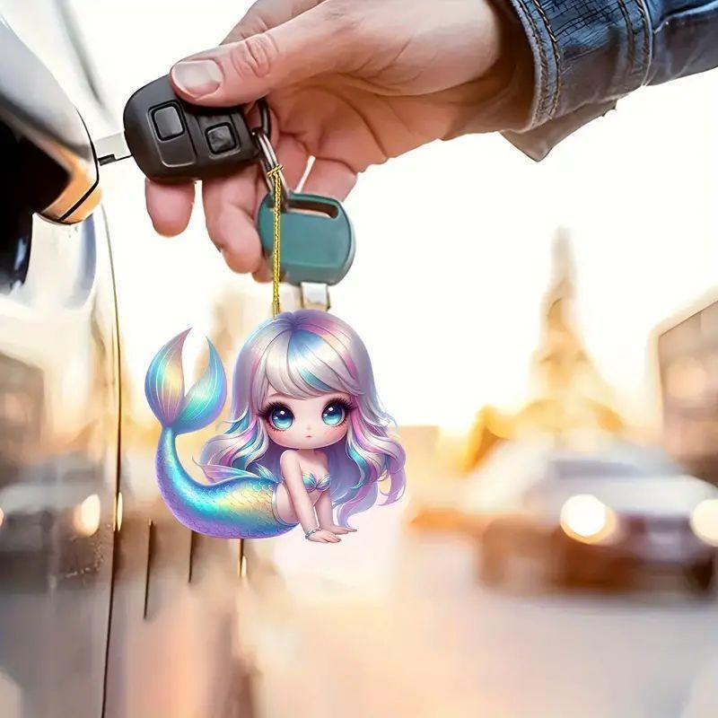 Cartoon Green Fresh Mermaid Acrylic Car Hanging Decoration For Girls Stylish