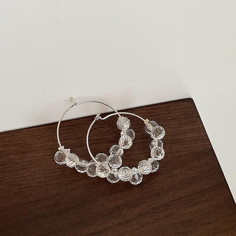 Summer Simple High-End Sense Transparent Round Bead Beaded Stud Earrings Female Niche Temperament Elegant Versatile Earrings