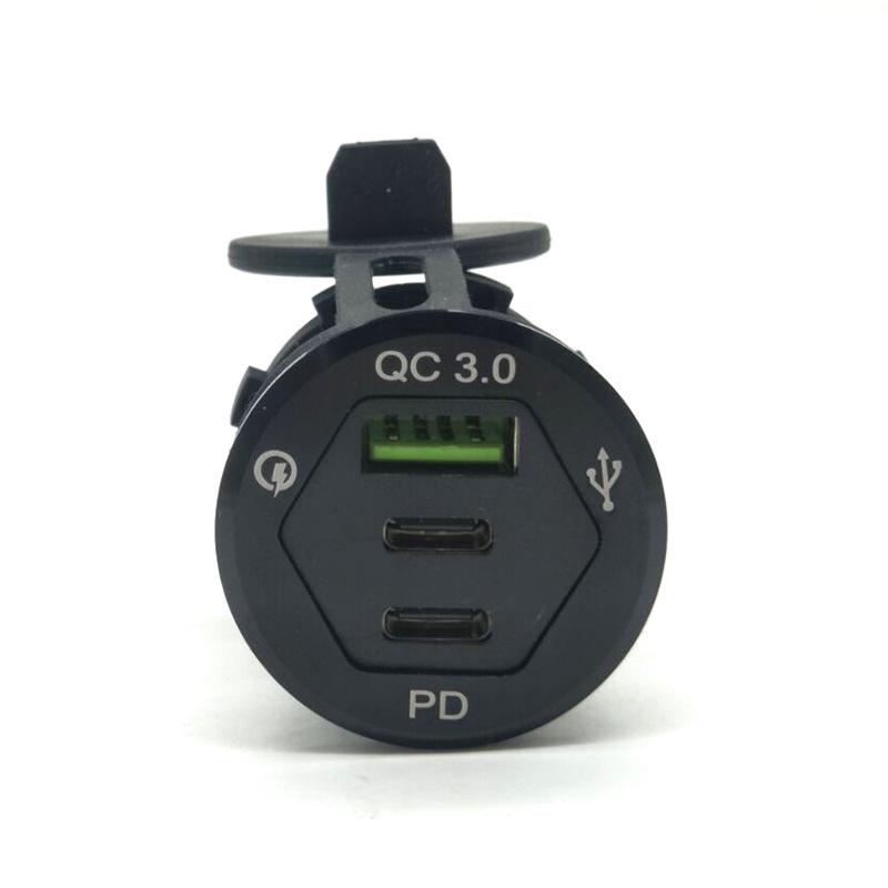 Three-Port Fast Charge QC3.0 USB & Dual PD Car Charger for Cars, Motorcycles, and Boats